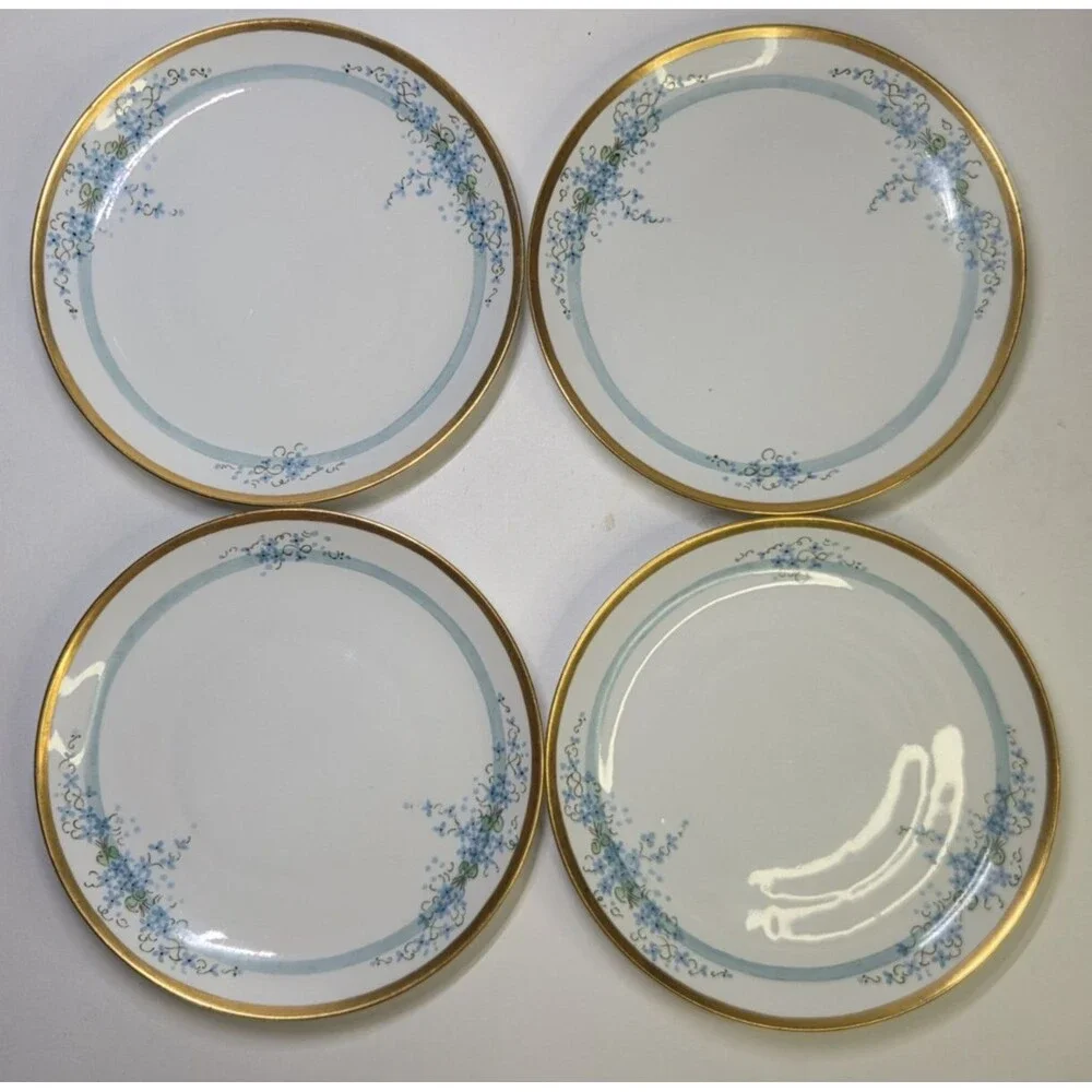 Set Of 4 Antique KPM Salad Plates Hand Painted 8